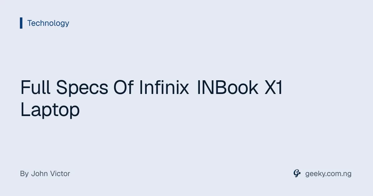 Full Specs Of Infinix INBook X1 Laptop