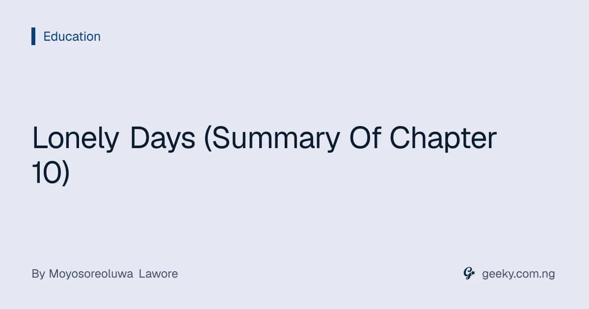 Lonely Days (Summary Of Chapter 10)