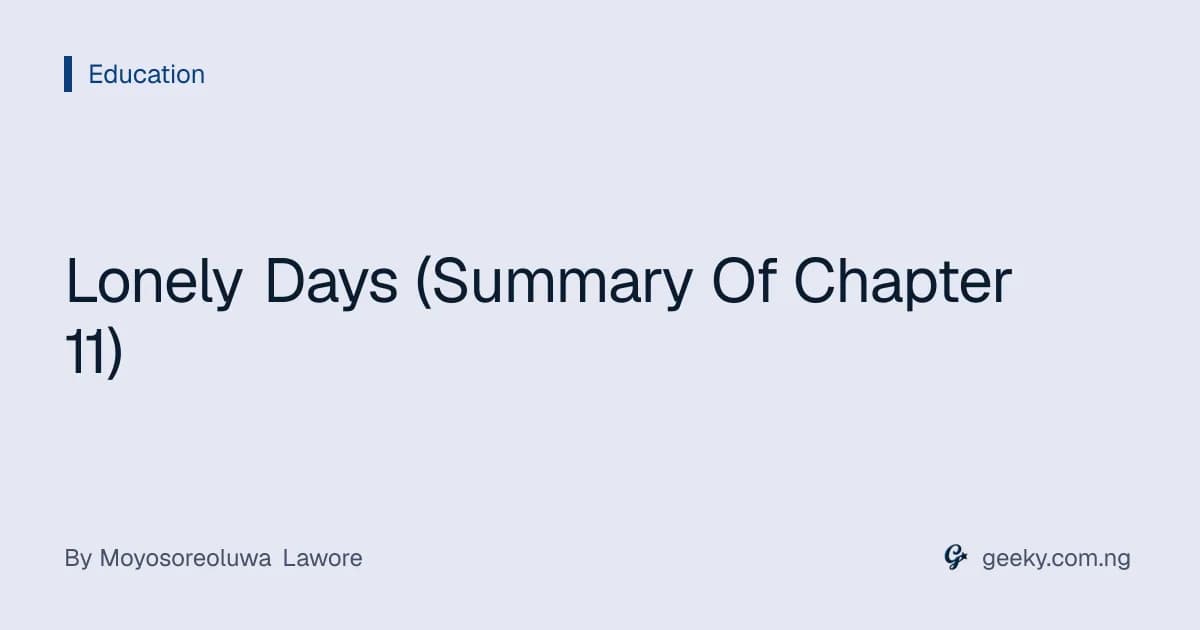 Lonely Days (Summary Of Chapter 11)