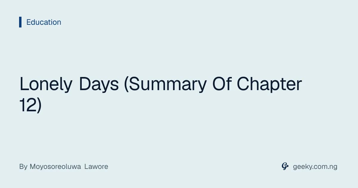 Lonely Days (Summary Of Chapter 12)