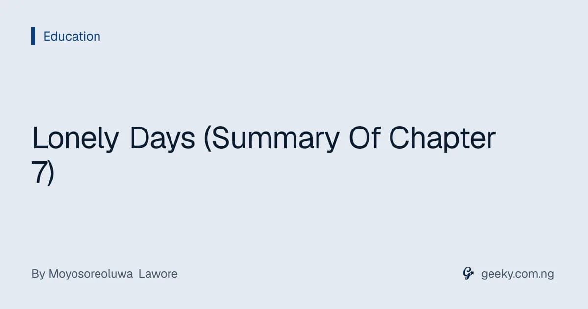 Lonely Days (Summary Of Chapter 7)