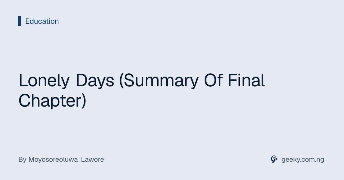 Lonely Days (Summary Of Final Chapter)
