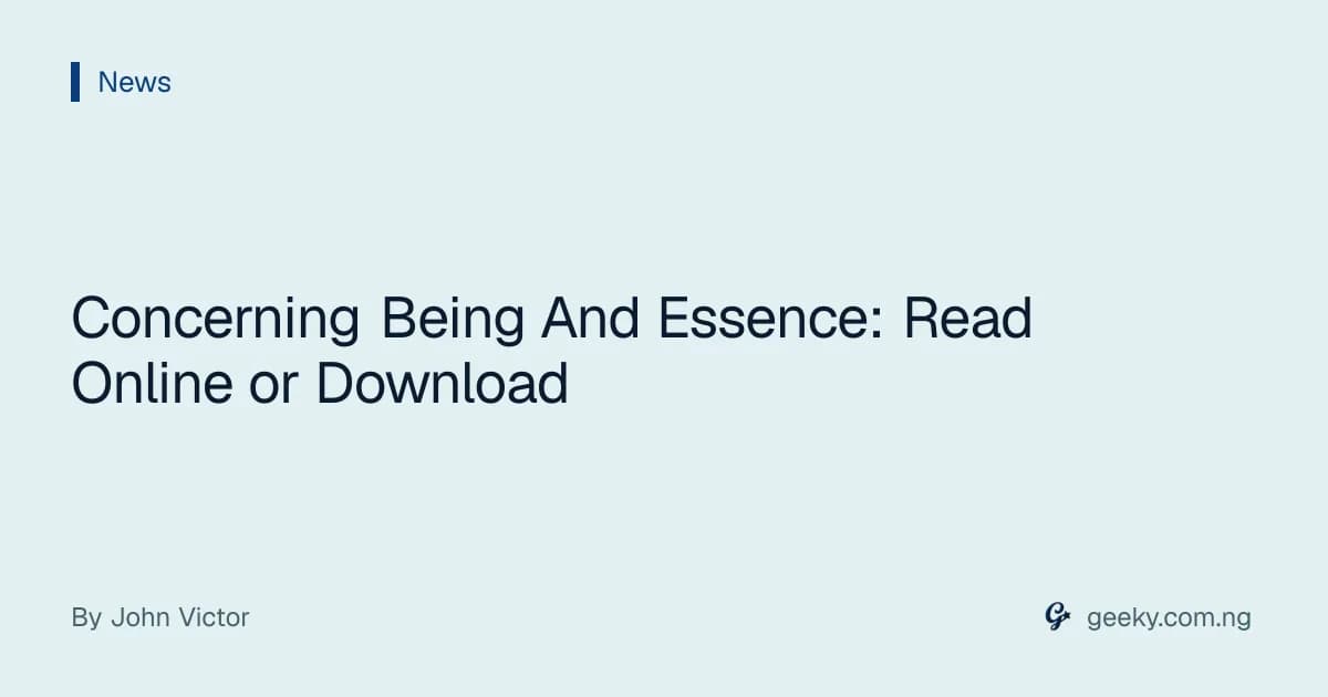 Concerning Being And Essence: Read Online or Download
