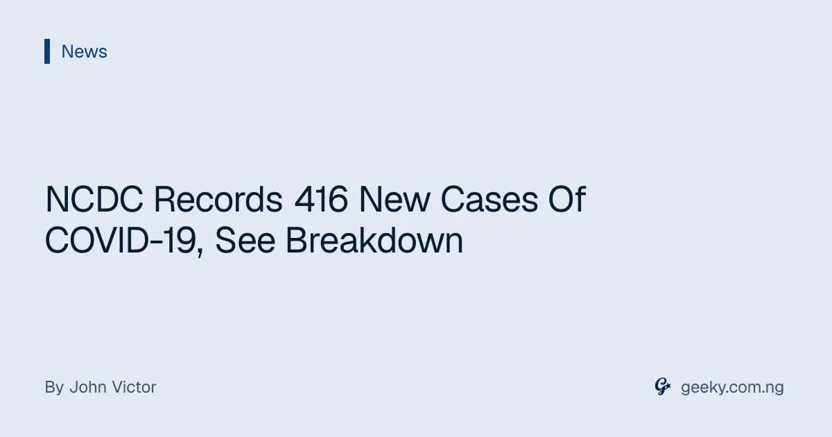 NCDC Records 416 New Cases Of COVID-19, See Breakdown
