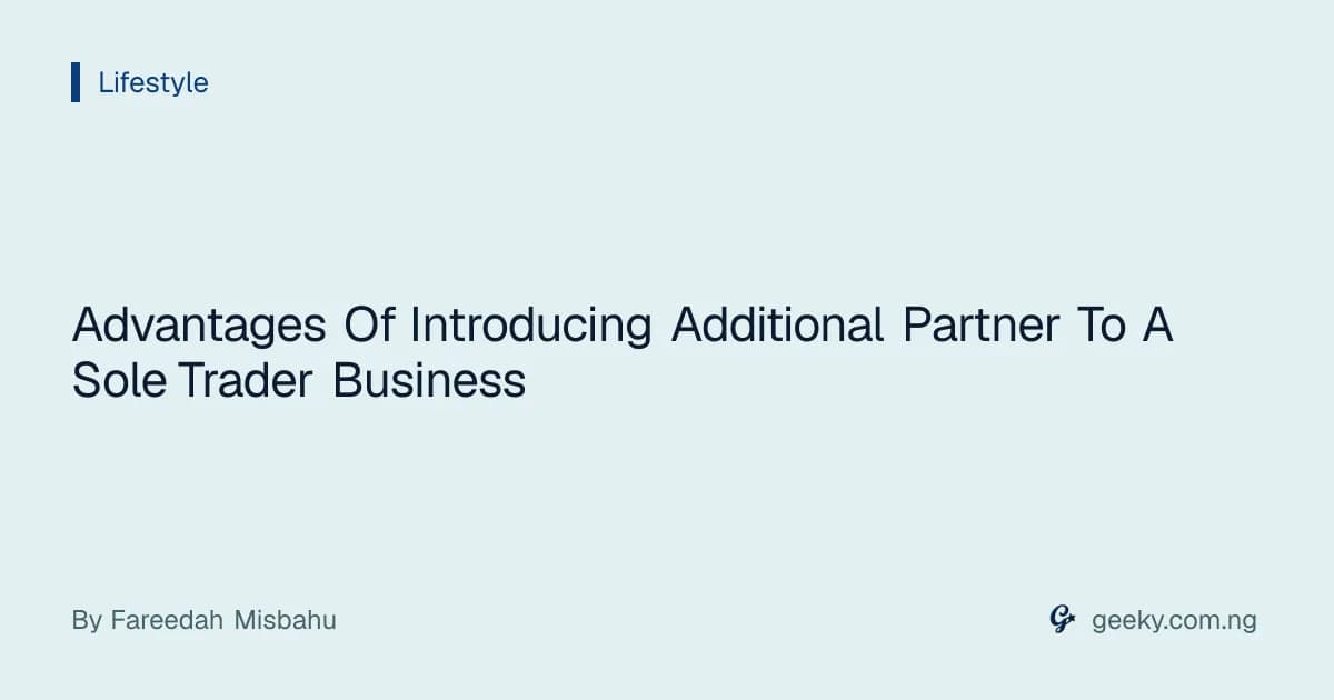 Advantages Of Introducing Additional Partner To A Sole Trader Business