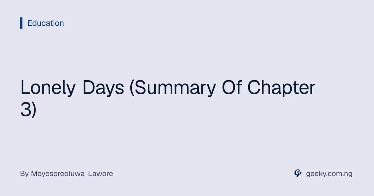 Lonely Days (Summary Of Chapter 3)