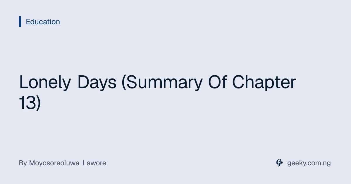 Lonely Days (Summary Of Chapter 13)
