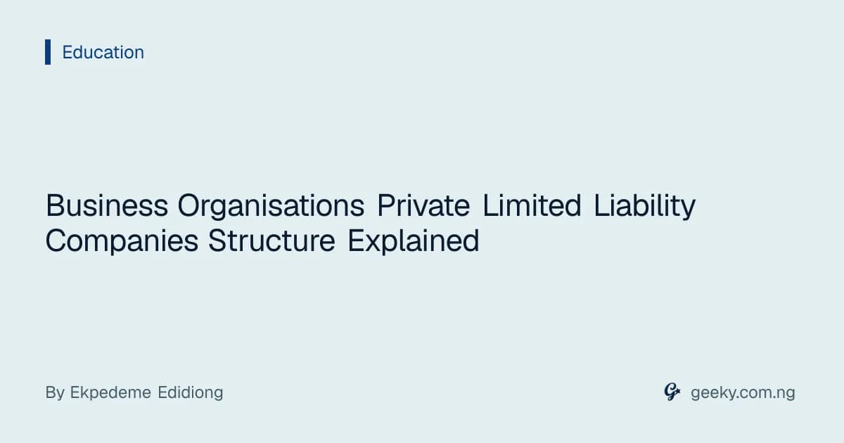 Business Organisations Private Limited Liability Companies Structure Explained