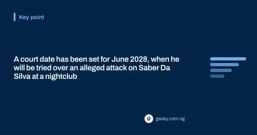 Punto clave: La fecha del juicio está fijada para junio de 2028, cuando será juzgado por un presunto ataque a Sabre Da Silva en una discoteca.