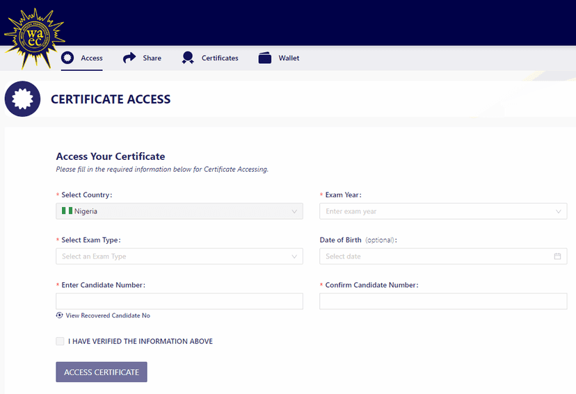 WAEC Digital Certificate Required Information