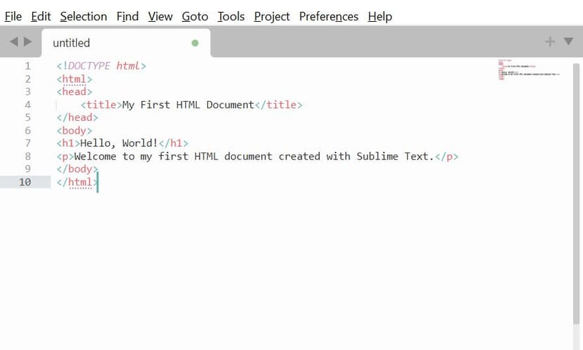 The Code appearance for your first HTML document.