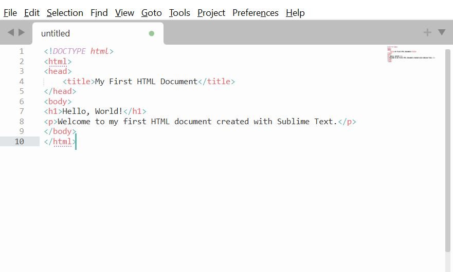 The Code appearance for your first HTML document.